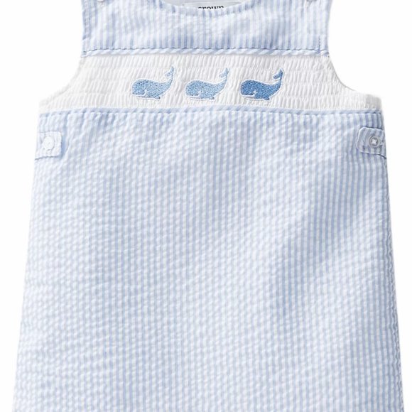 NWT 9m crown & ivy smocked romper whales Easter shortalls sunsuit jonjon bubble
